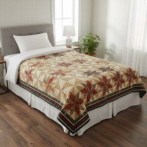 🎄 Patchwork Quilt Geometric Nature Christmas Colorful Earthy Tone Handmade